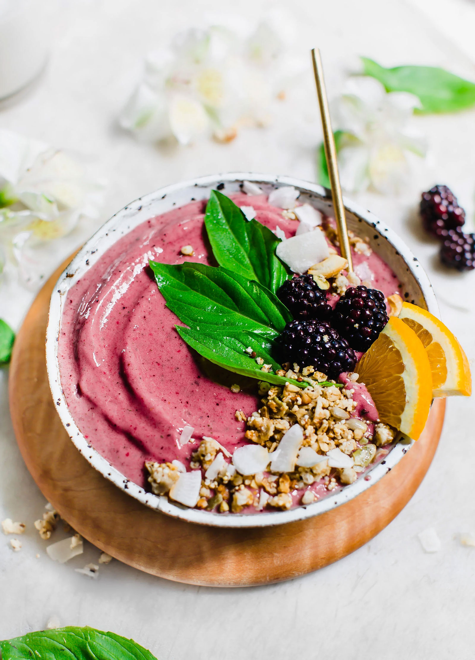 Tropical Blackberry Basil Coconut Smoothie