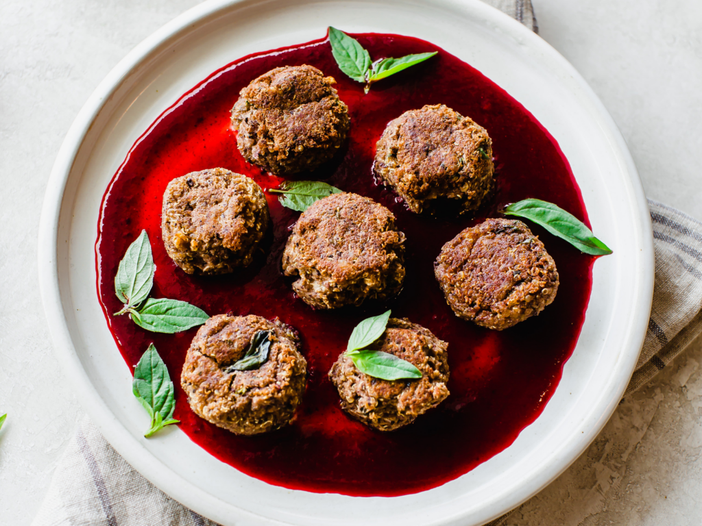 Plant Based Mini Meatballs With A Savory Blackberry Dipping Sauce